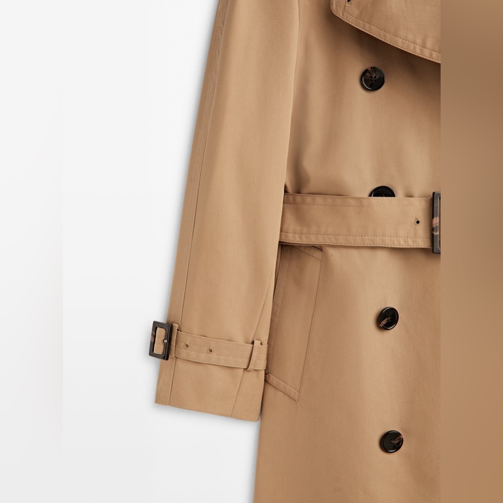 Massimo Dutti trench coat duster casual classic camel tan beige with belt - Picture 6 of 8
